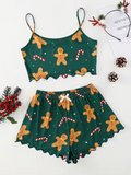 Women's Cute Gingerbread Print 2-Piece Christmas Pajama Set
