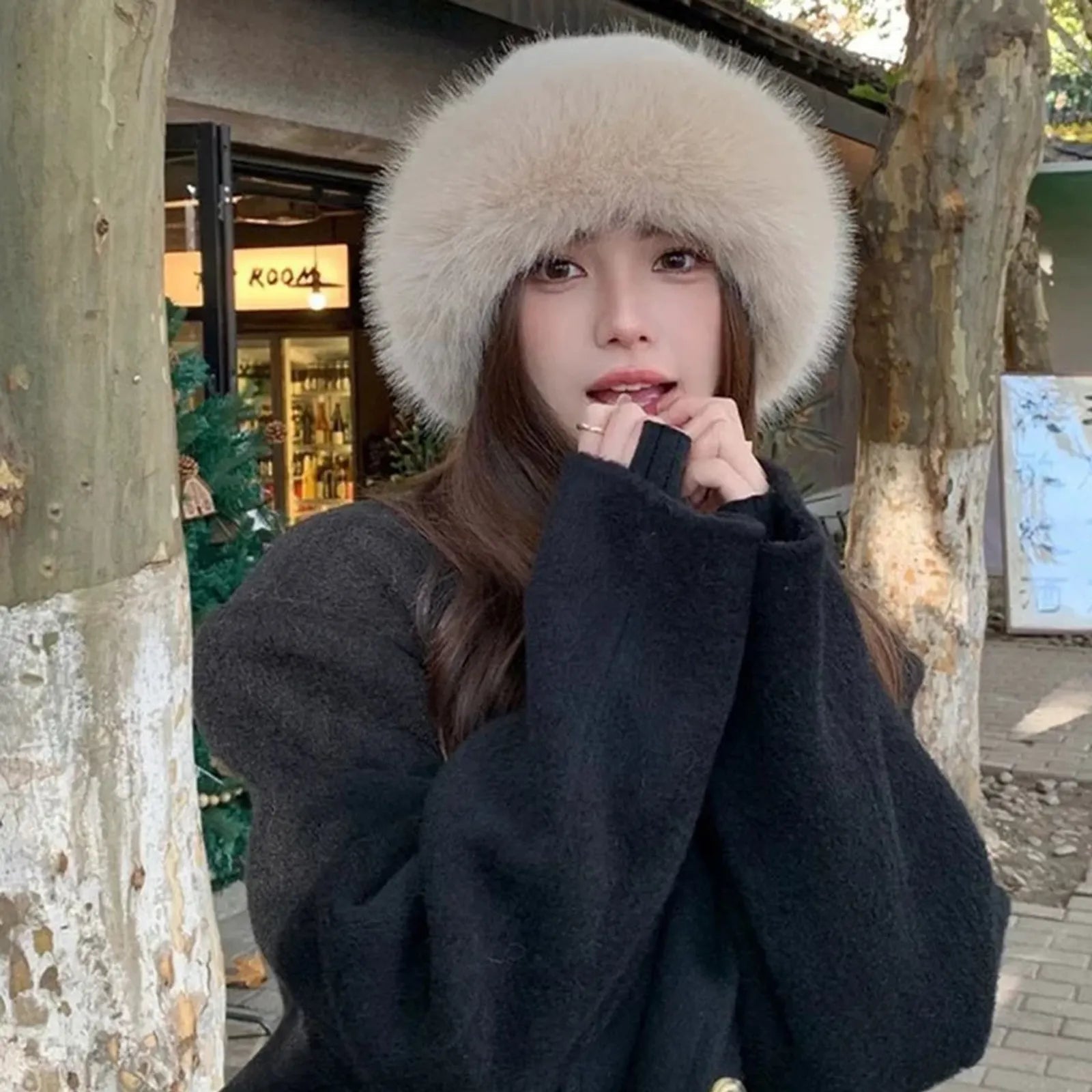 Fluffy Fur Bucket Hat for Women