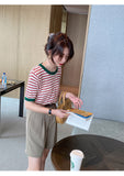 Women's Summer Stripe Knitted Round Collar T-Shirt