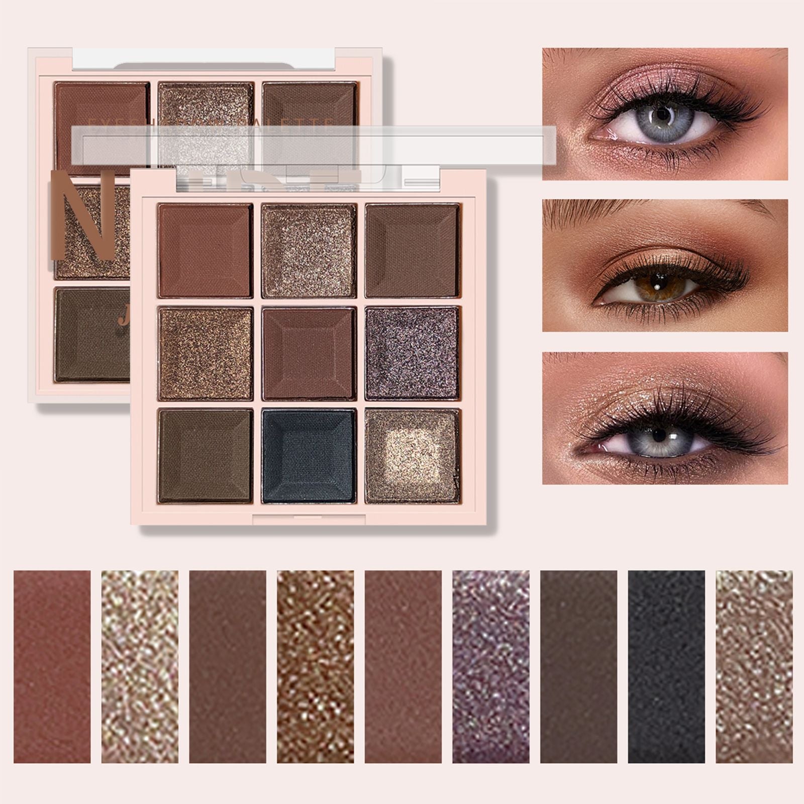 9-Color Matte & Shimmer Eyeshadow Palette - Soft Milk Tea Tones