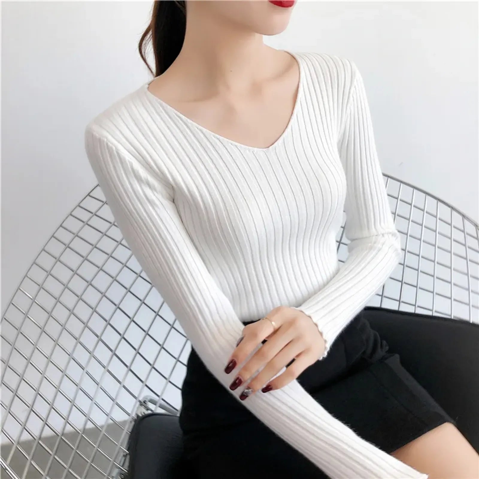 Women’s Knitted V-Neck Pullover Sweater