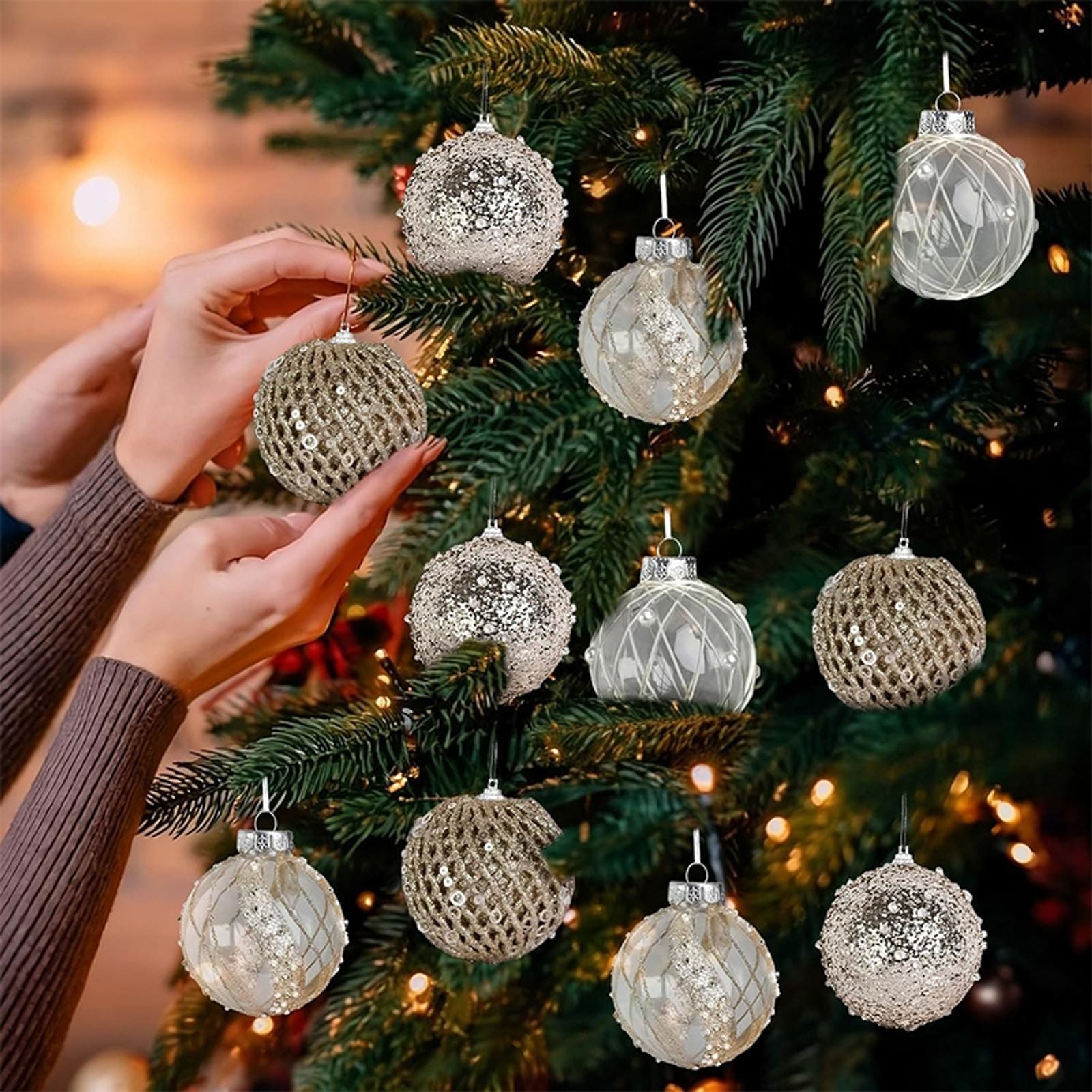 9 Pcs Gold Christmas Ball Decor Set - Shatterproof Hanging Balls