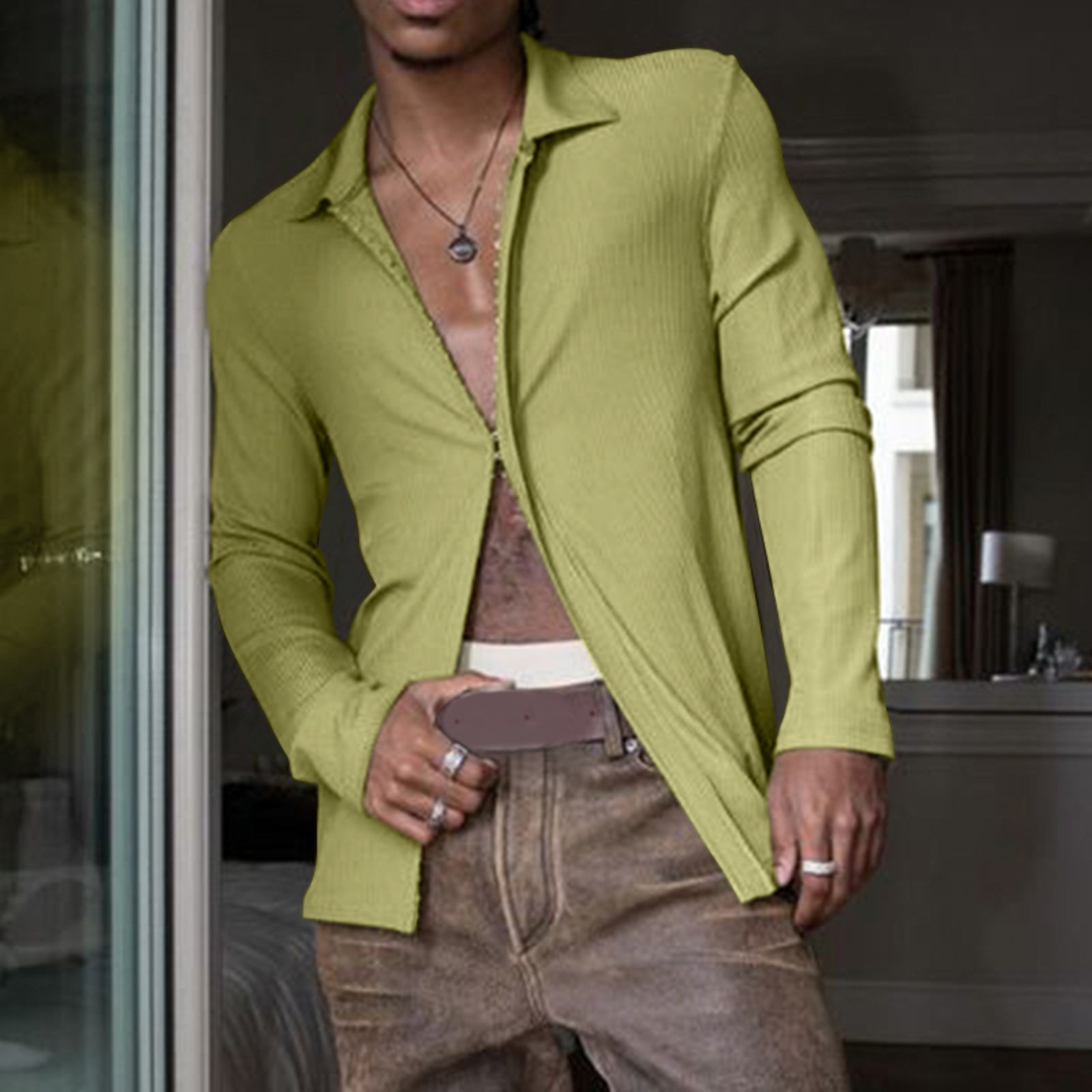 Men's Casual Lapel Long Sleeve Shirt