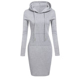 Women’s Hooded Knee-Length Pocket Dress - Casual Warm Sweatshirt