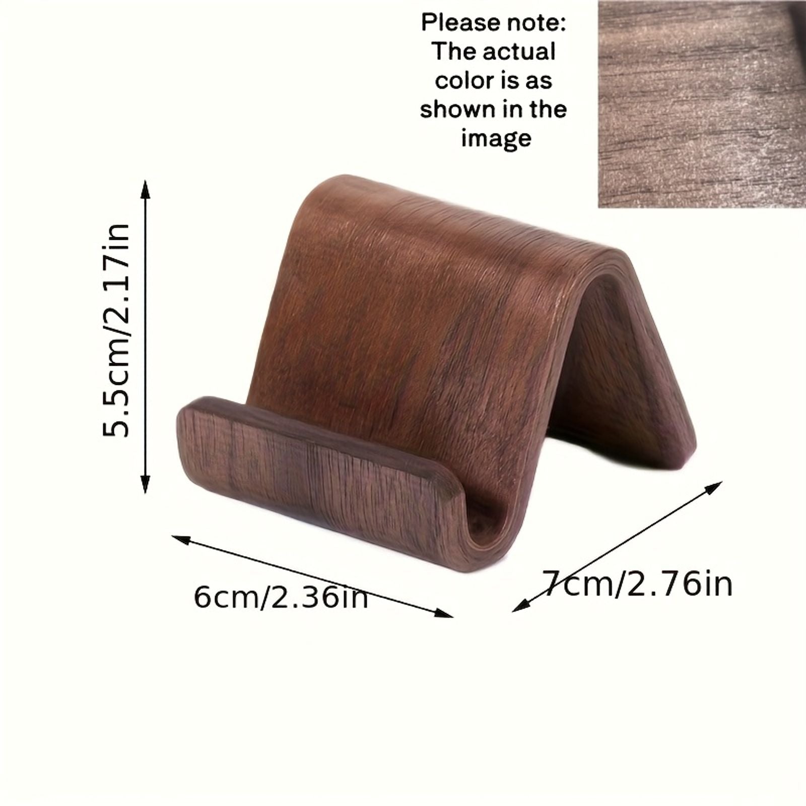 Compact Black Walnut Phone Stand - Flexible Clip Holder