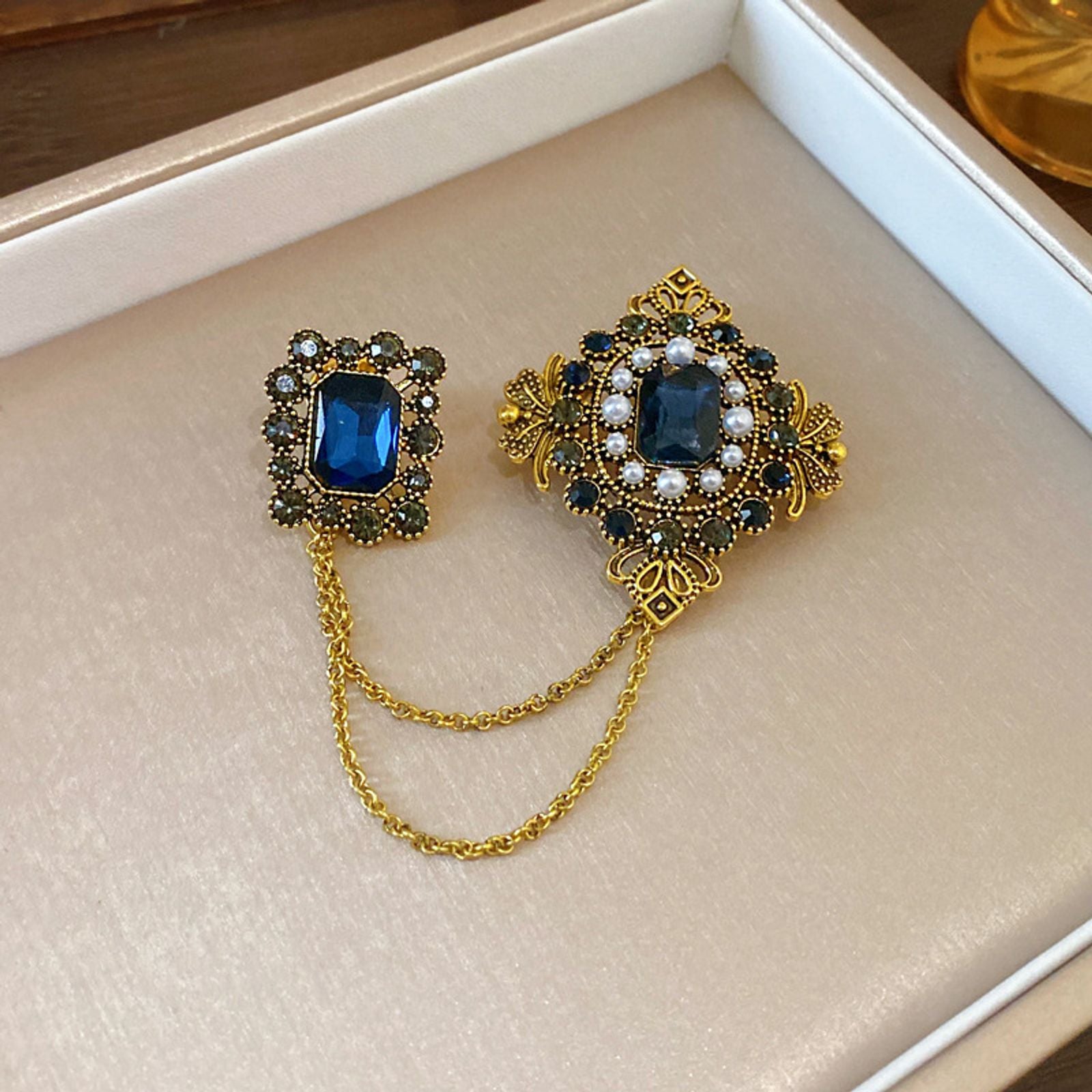 Studded Pearl Shaped Square Brooch for Women