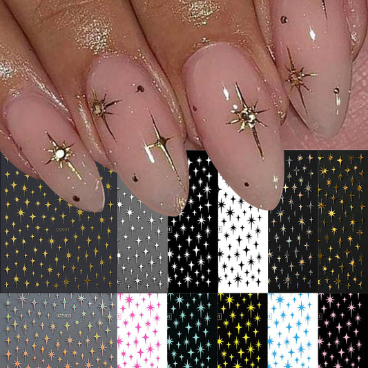 12 Pcs 3D Gold and Silver Star Nail Stickers for DIY Nail Art