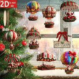 10Pcs Wooden Hot Air Balloon Santa Claus Christmas Ornaments