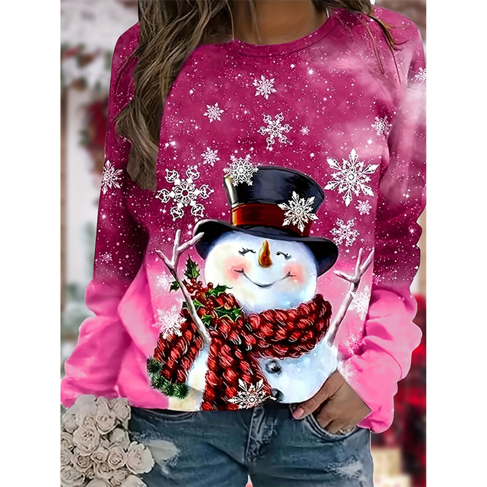 Christmas Snowman 3D Print Sweatshirt for Women