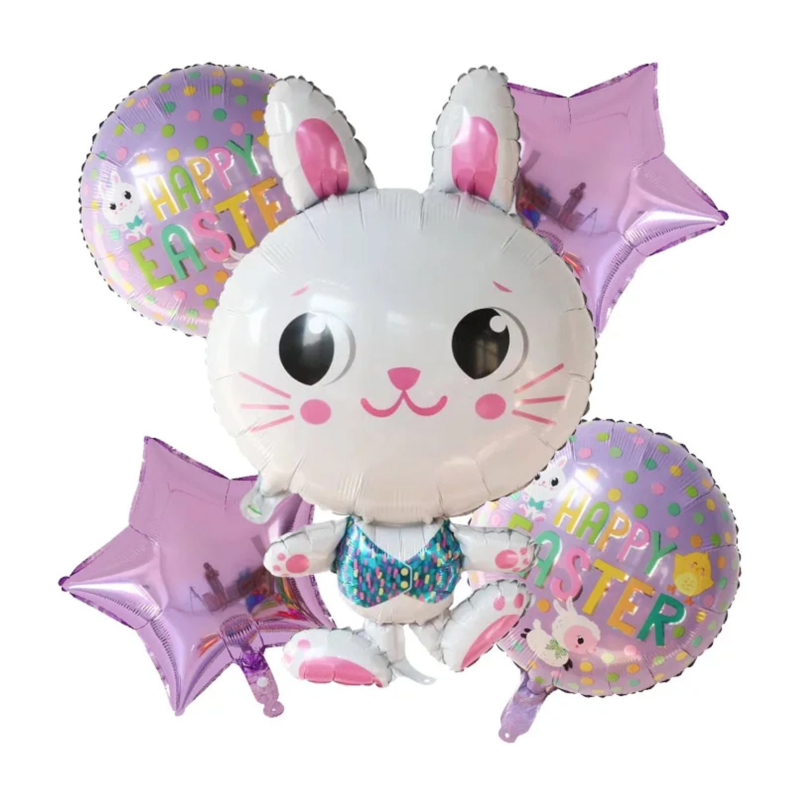 5 Pcs Cartoon Rabbit Foil Balloons for Easter & Birthday
