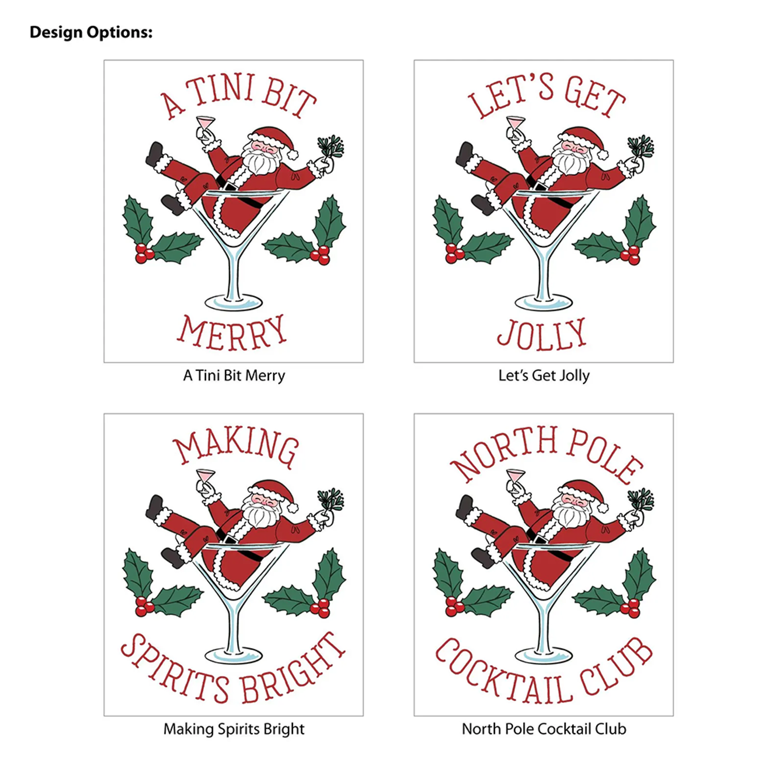 5-Piece Merry Santa in Martini Glass Drawstring Bags