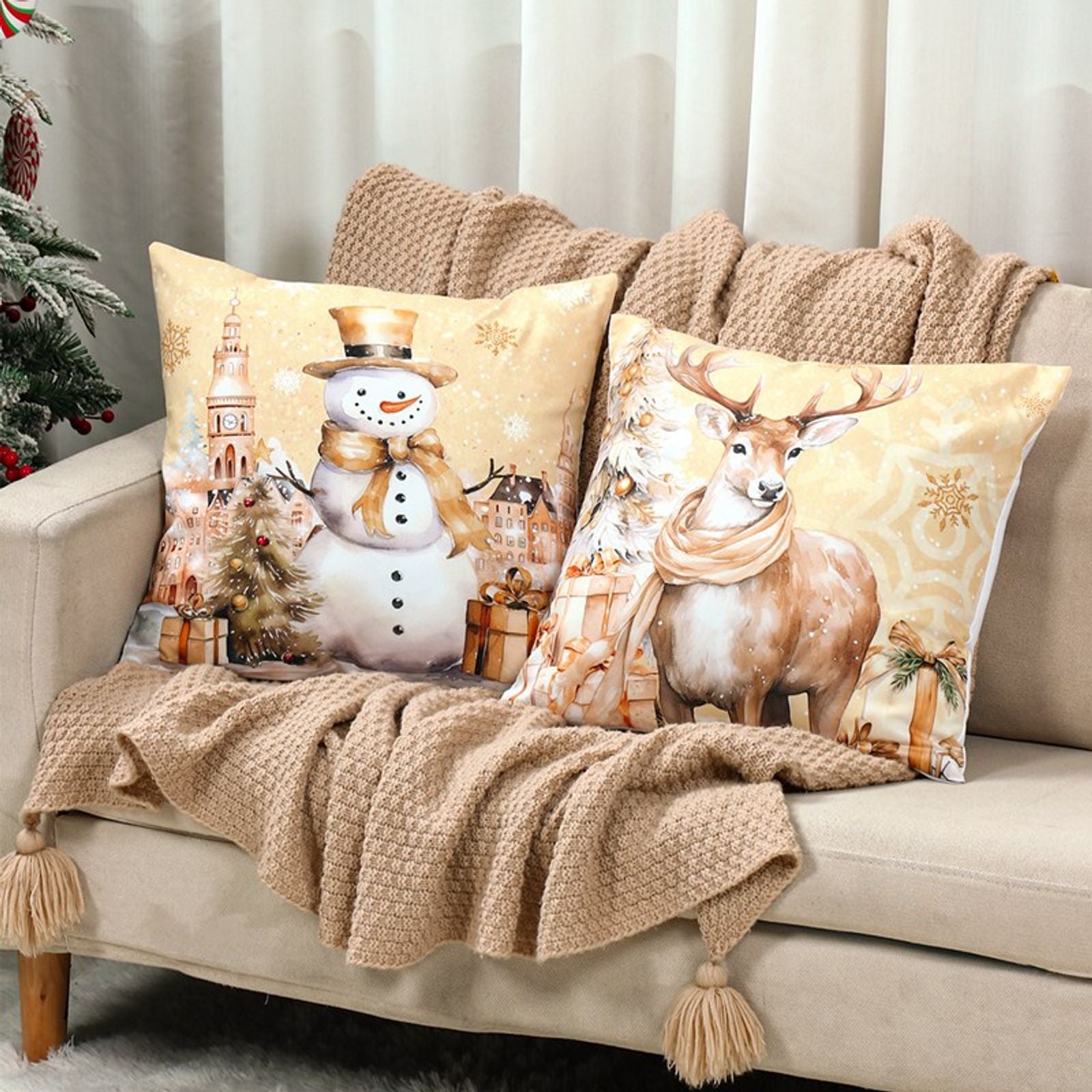 4pcs Merry Christmas Cushion Covers for Home Decoration