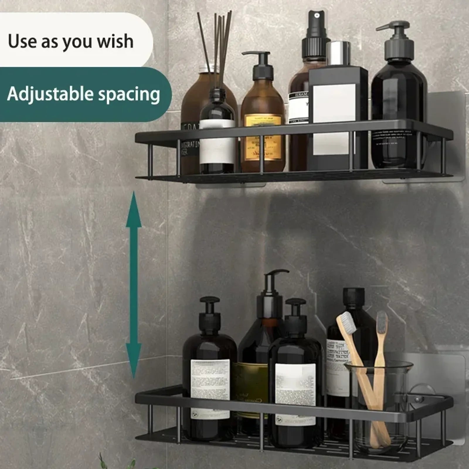 Aluminum Alloy Bathroom Shelf Organizer - No Drill
