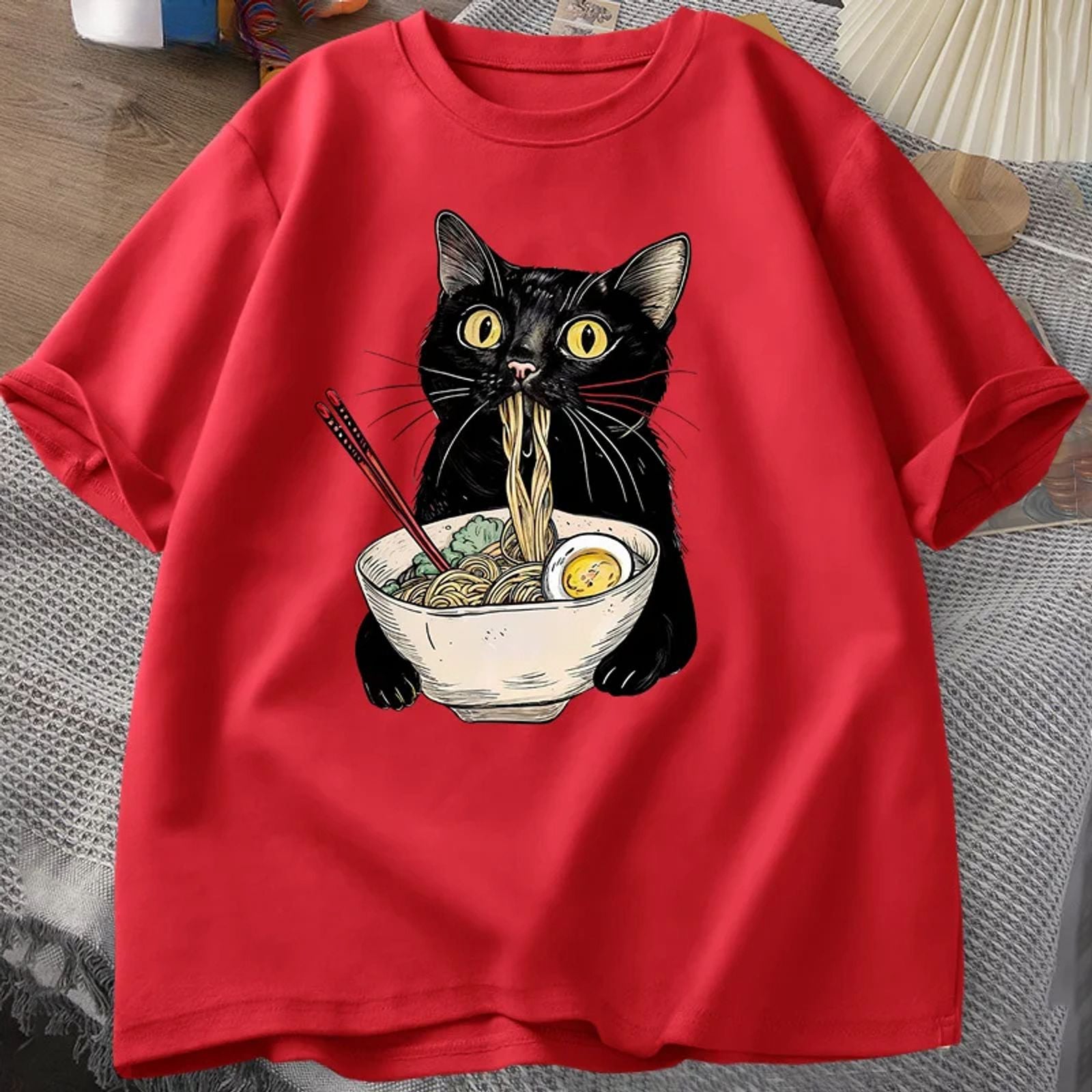 Noodle Ramen Cat T-Shirt for Foodie Lovers