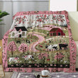 Cozy Vintage Flannel Blanket - Pink Floral Cow