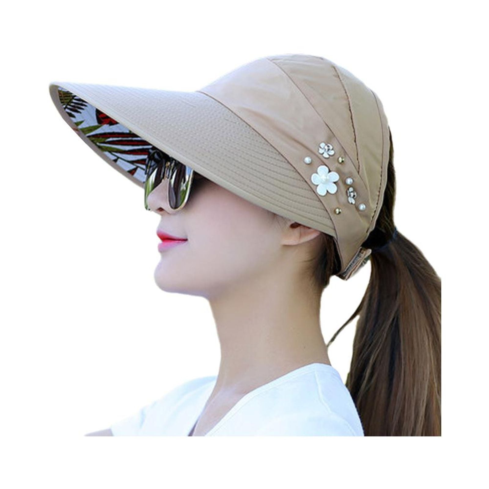 Womens Summer Wide Brim Foldable Sun Hat - Anti-UV Visor