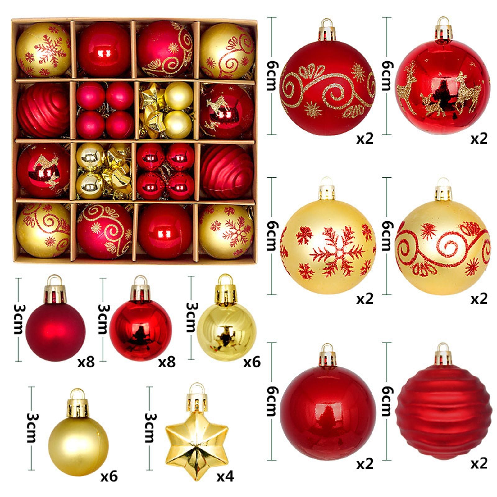 44Pcs Christmas Ball Ornaments for Home Decor