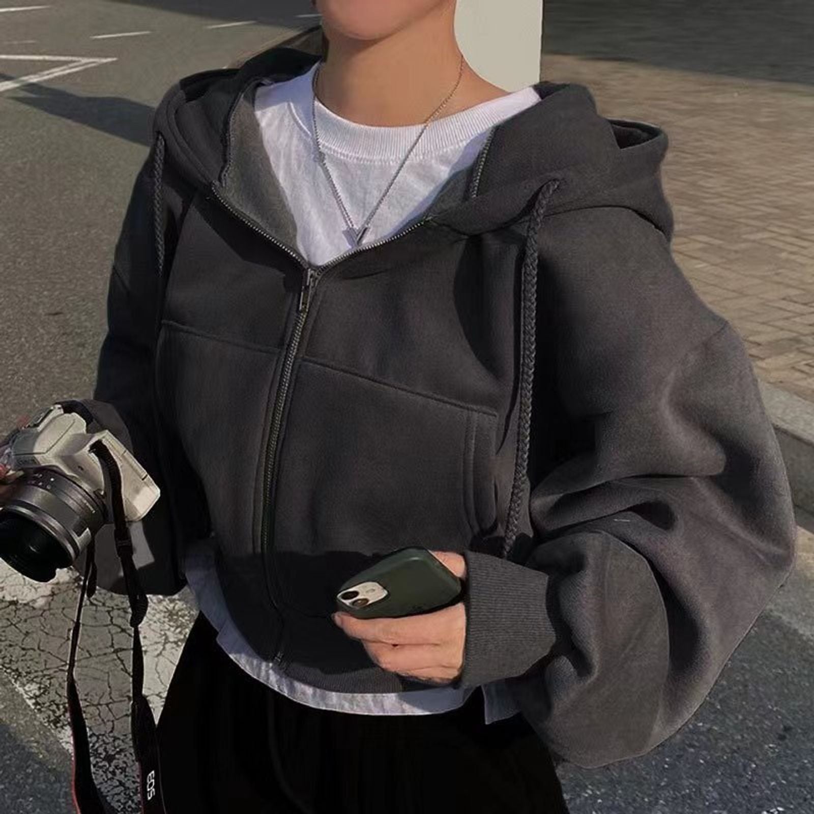 Women's Fleece Lined Hooded Crop Top Sweatshirt