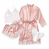 4pcs Women's Striped Lingerie Set with Lace Trim
