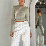 Womens Long Sleeve Crew Neck Crop Top with Thumb Holes