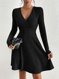 Women's Slim Fit V-Neck Long Sleeve Knit Midi Dress