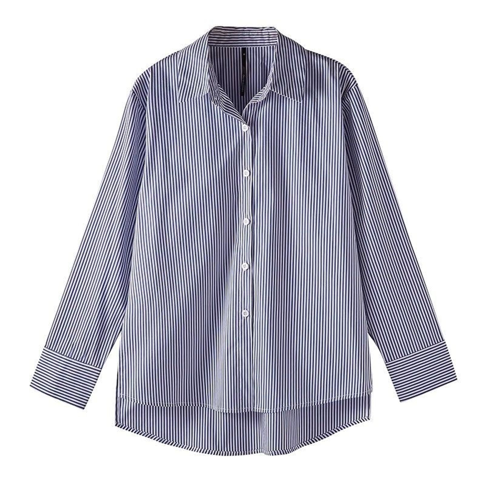 Classic Striped Long Sleeve Blouse for Women
