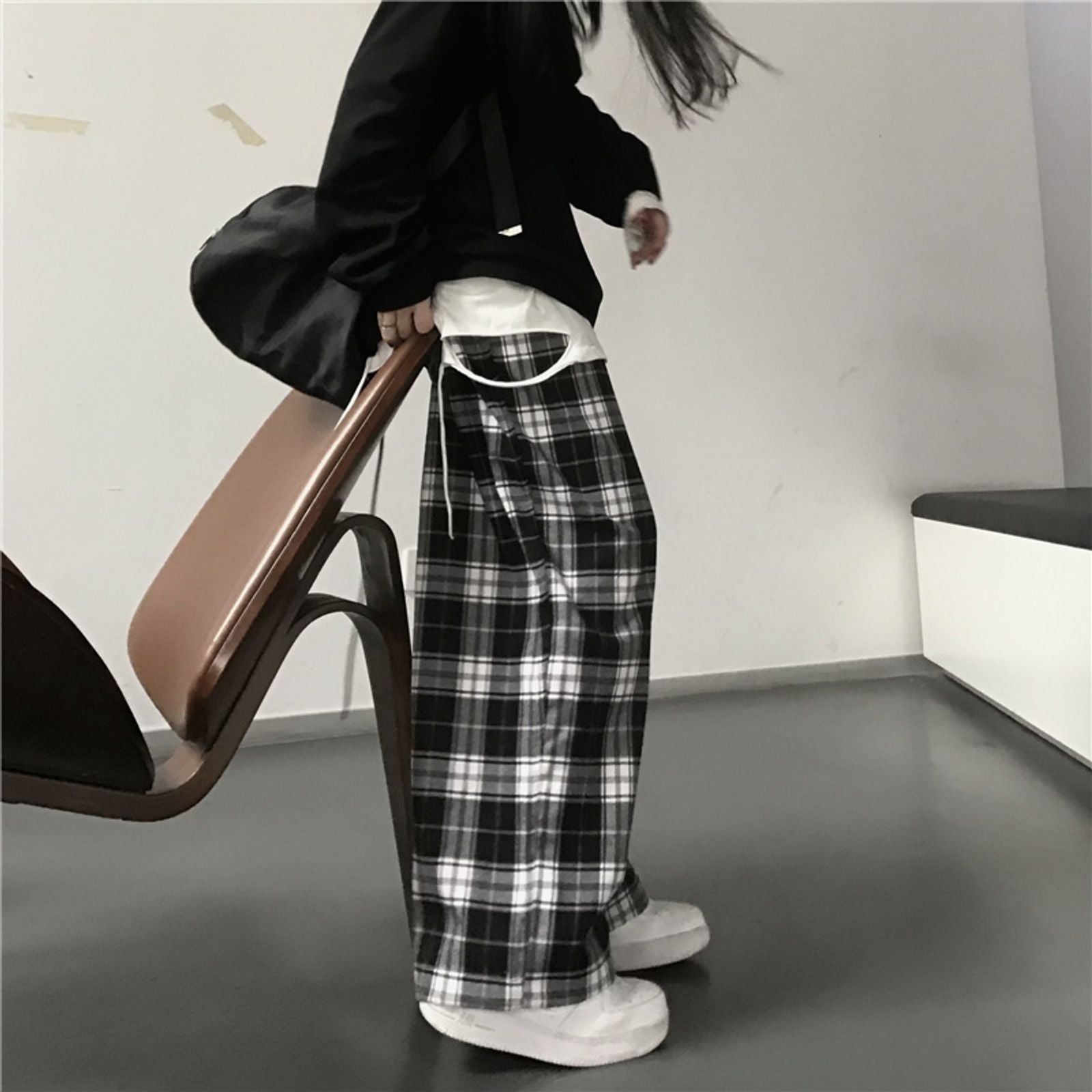 Oversized Black Plaid Women’s Sweatpants