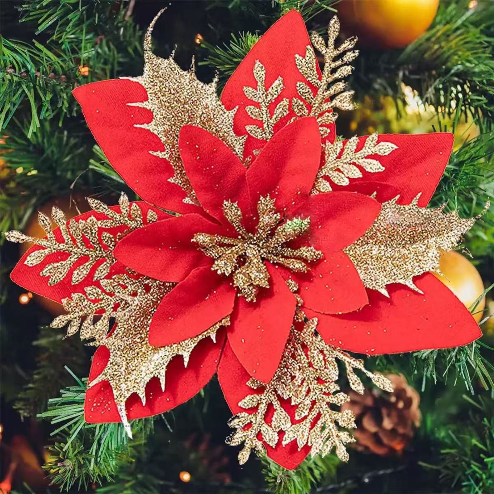 20 Pcs Glitter Artificial Christmas Flowers for Holiday Decor