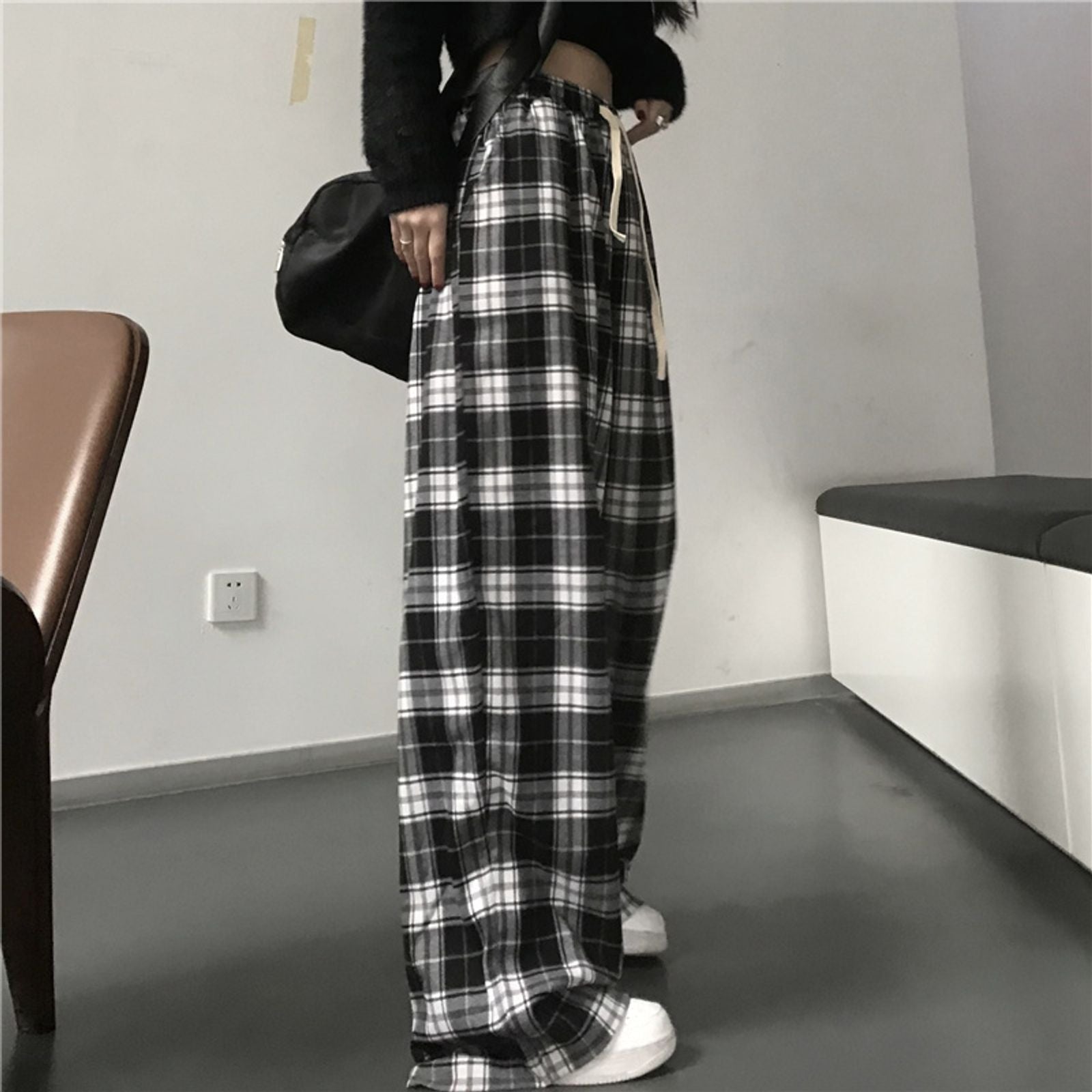 Oversized Black Plaid Women’s Sweatpants