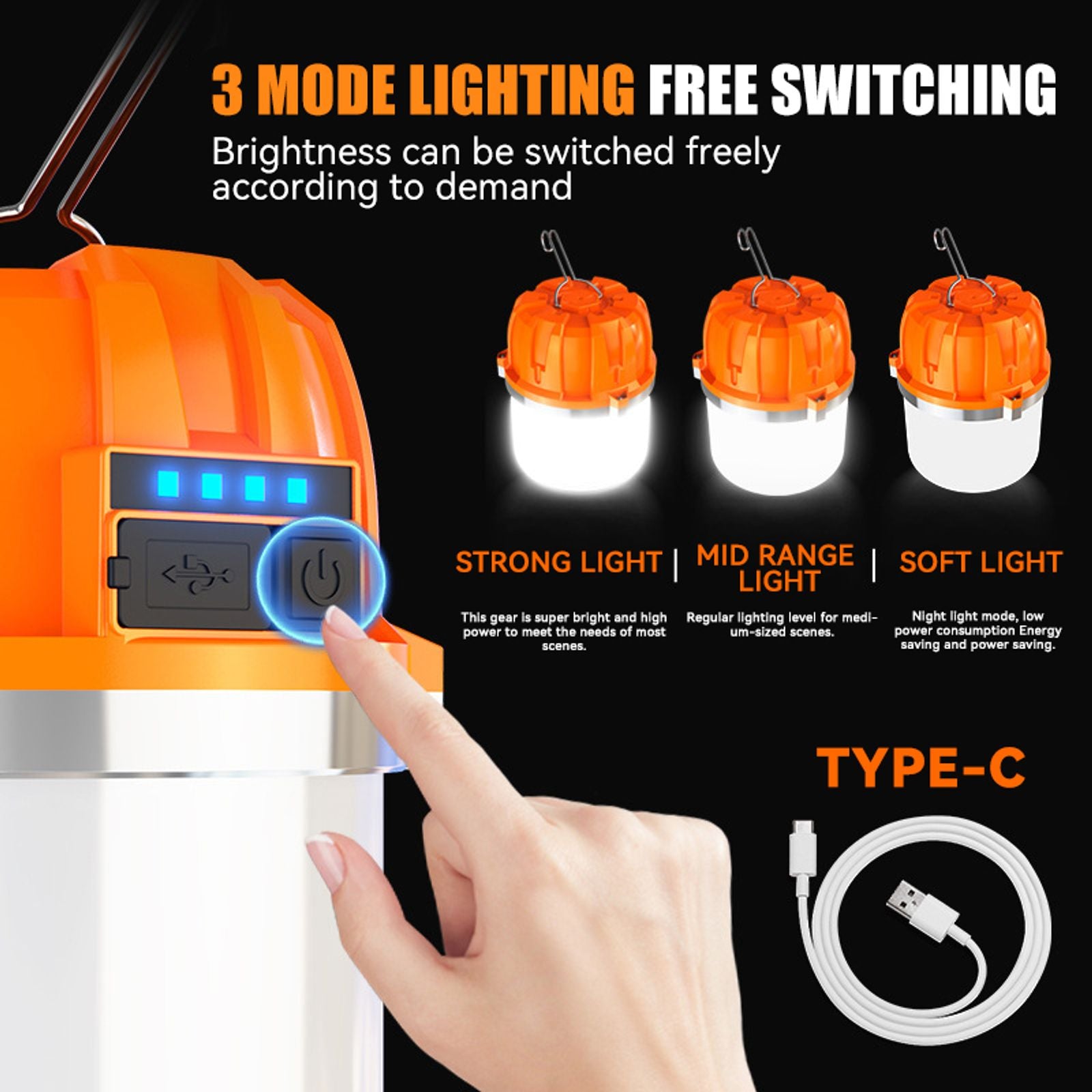 500W Rechargeable LED Camping Lantern with Power Display