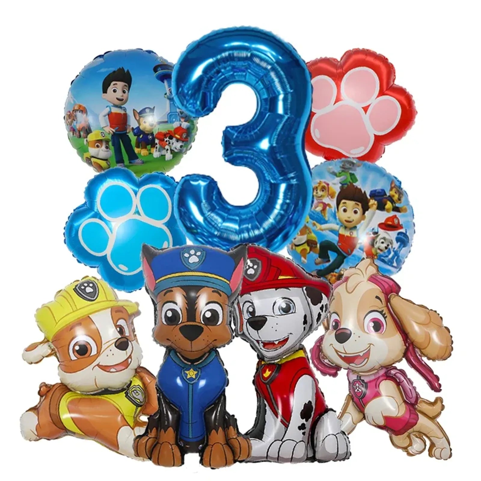 9pcs Cartoon Paw Patrol Foil Balloons for Kids' Birthday