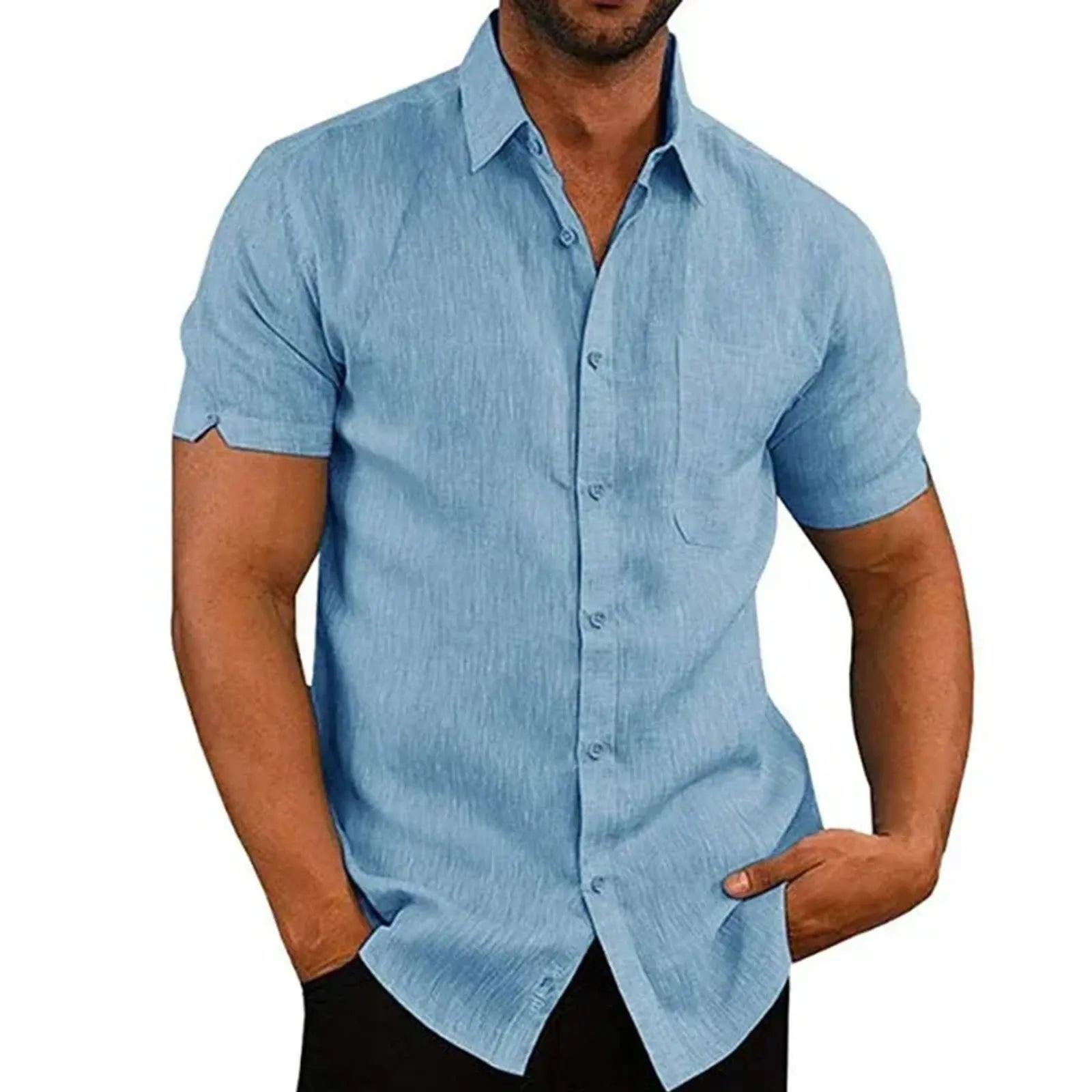 Men's Summer Cotton Linen Short Sleeve Shirts