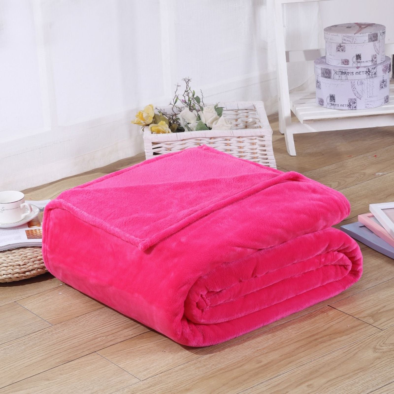 Soft Coral Fleece Flannel Blanket in Blue and Pink