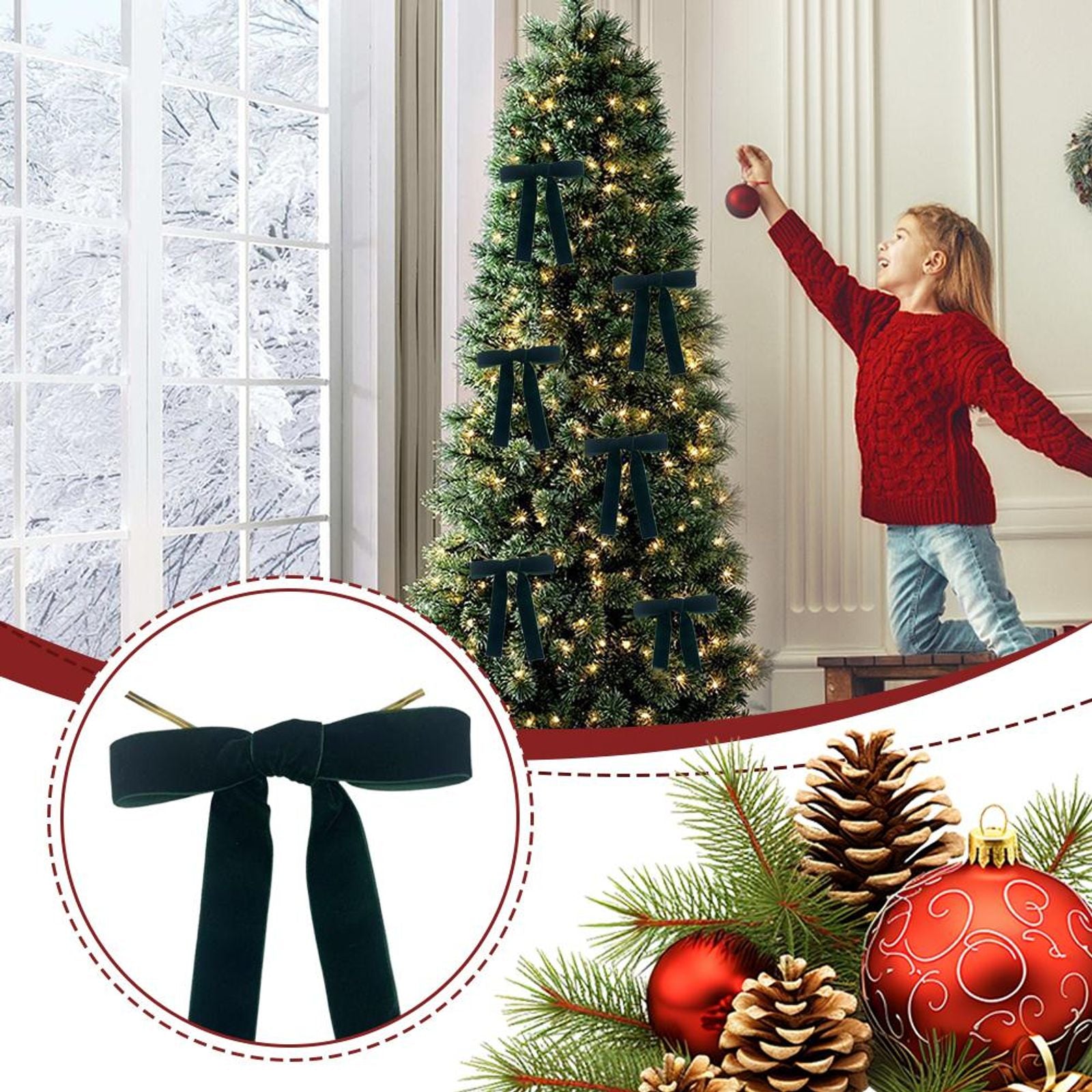 12 Red Velvet Christmas Tree Garlands