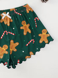 Women's Cute Gingerbread Print 2-Piece Christmas Pajama Set