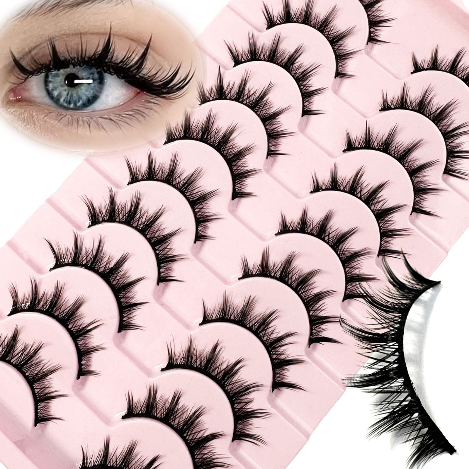 3D Cat Eye Faux Mink Lashes - 10 Pairs Natural & Fluffy