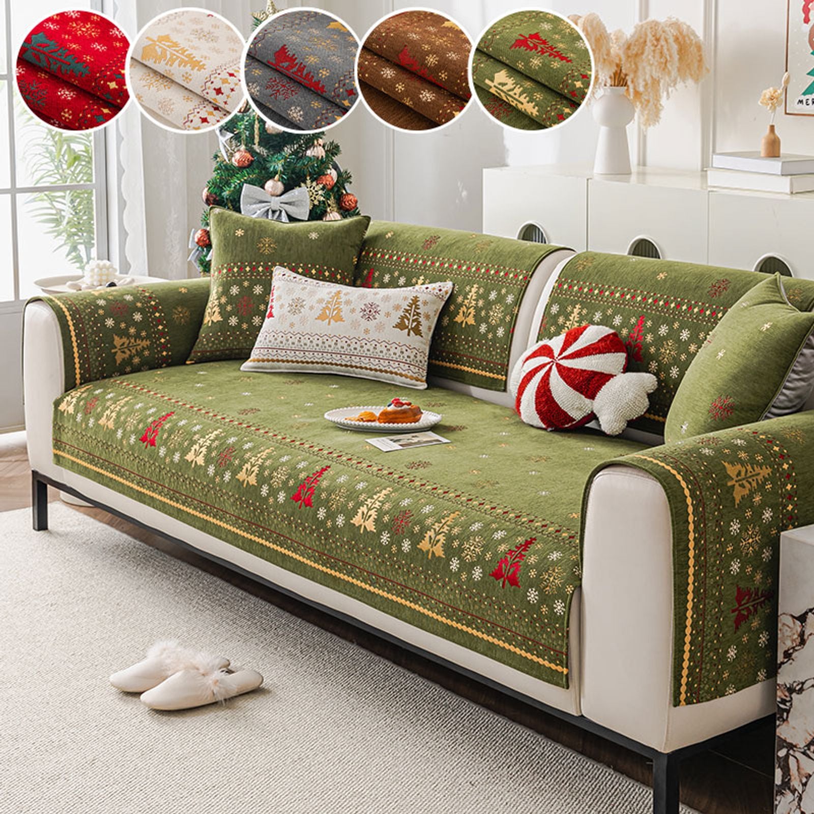 Red Christmas Tree Sofa Cushion - All Season Anti-Slip