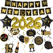 Happy New Year Banner with 2026 Star Balloons and Hanging Swirls