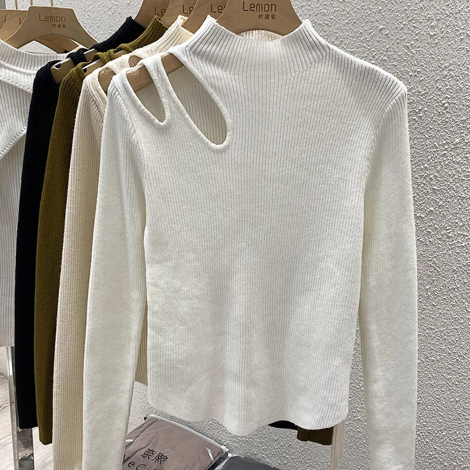 Hollow-Out Turtleneck Knitted Sweater for Women