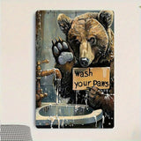 Vintage Bear Paw Print Wash Your Paws Metal Sign