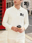 Gothic Design Letter R Long Sleeve Polo Shirt for Men