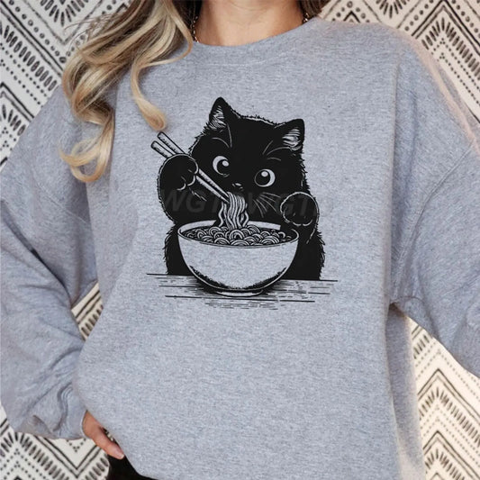 Kawaii Cat Eating Ramen Sweatshirt