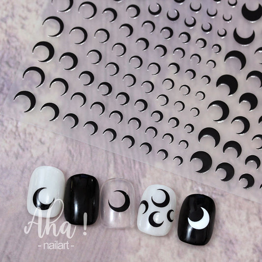 3D Crescent Moon Nail Stickers - White, Black, Gold, Silver