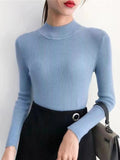 Autumn Winter Mock Neck Women's Vintage Knitted Sweater