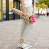 Elegant Solid Drawstring Loose Cotton Pants for Women