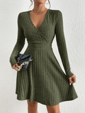 Women's Slim Fit V-Neck Long Sleeve Knit Midi Dress