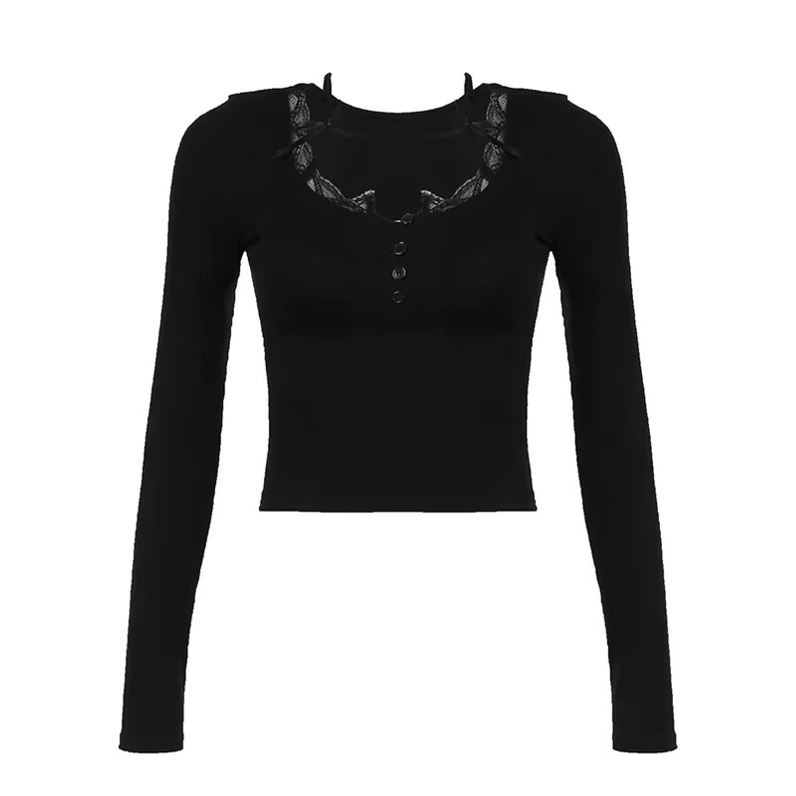 Versatile Korean V-Neck Lace Top with Long Sleeves
