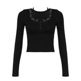 Versatile Korean V-Neck Lace Top with Long Sleeves