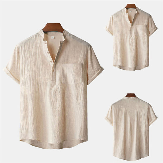 Men's Lightweight Cotton Linen Henley T-Shirt