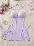 Light Purple Lace Bow Nightdress for Women
